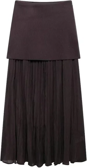 Perbai Womens High Waisted Fold Over Knitted A Line Flowy Pleated Long Maxi Chiffon Skirt
