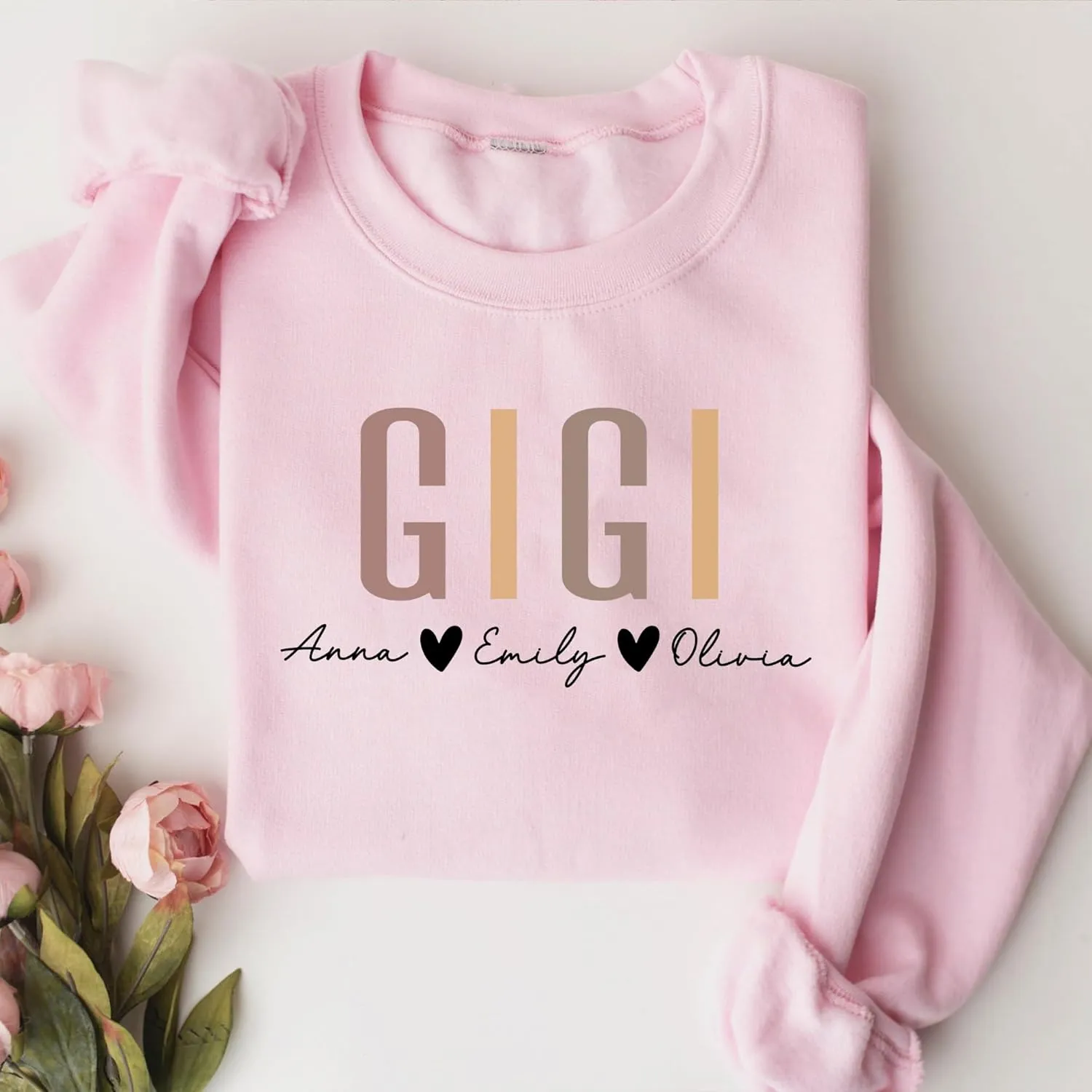 Personalized Grandma Sweatshirt, Custom Mom Shirt With Heart Kids Names, Gifts For Mothers Day