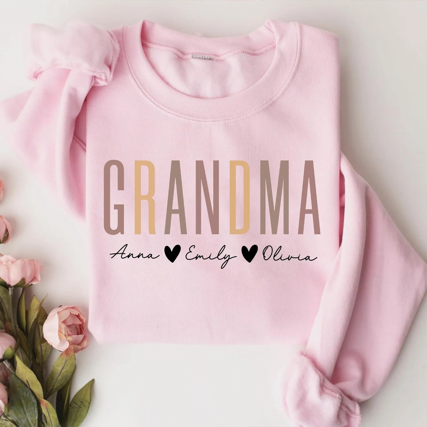 Personalized Grandma Sweatshirt, Custom Mom Shirt With Heart Kids Names, Gifts For Mothers Day