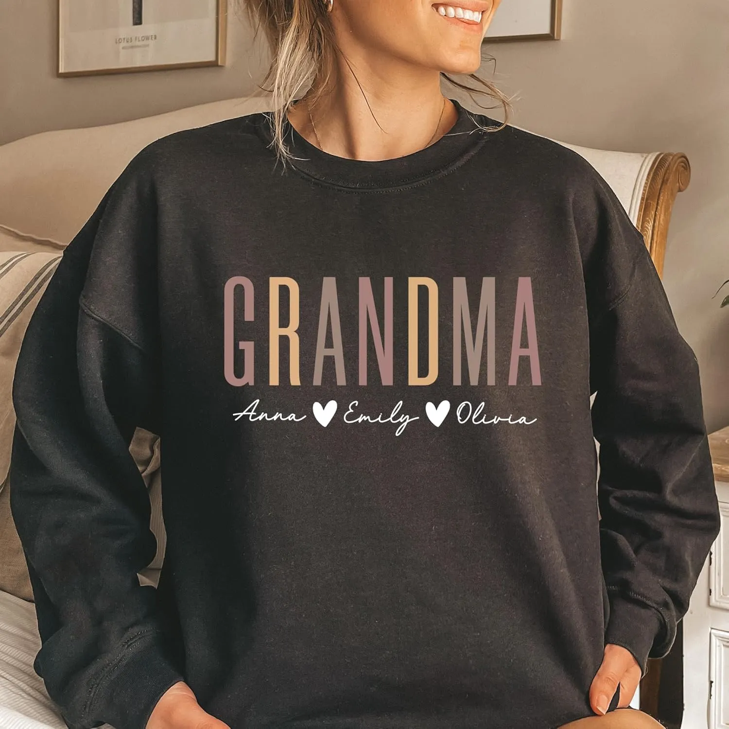 Personalized Grandma Sweatshirt, Custom Mom Shirt With Heart Kids Names, Gifts For Mothers Day