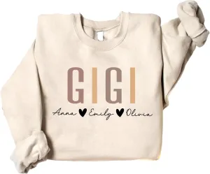 Personalized Grandma Sweatshirt, Custom Mom Shirt With Heart Kids Names, Gifts For Mothers Day