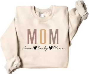 Personalized Grandma Sweatshirt, Custom Mom Shirt With Heart Kids Names, Gifts For Mothers Day
