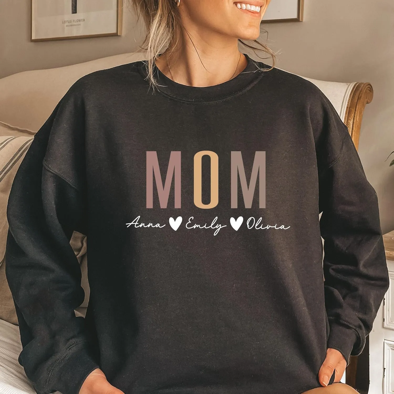 Personalized Grandma Sweatshirt, Custom Mom Shirt With Heart Kids Names, Gifts For Mothers Day