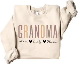 Personalized Grandma Sweatshirt, Custom Mom Shirt With Heart Kids Names, Gifts For Mothers Day