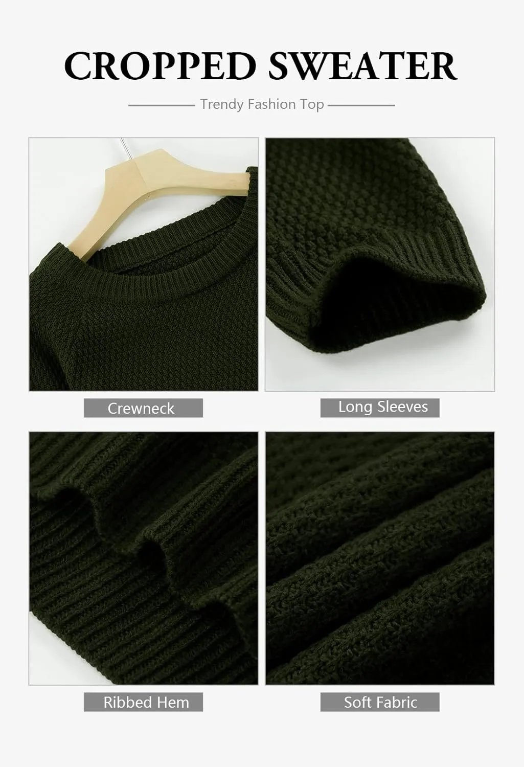 Pink Queen Crop Sweaters for Women Trendy Crew Neck Long Sleeve Fall Ribbed Pullover Cropped Knit Tops