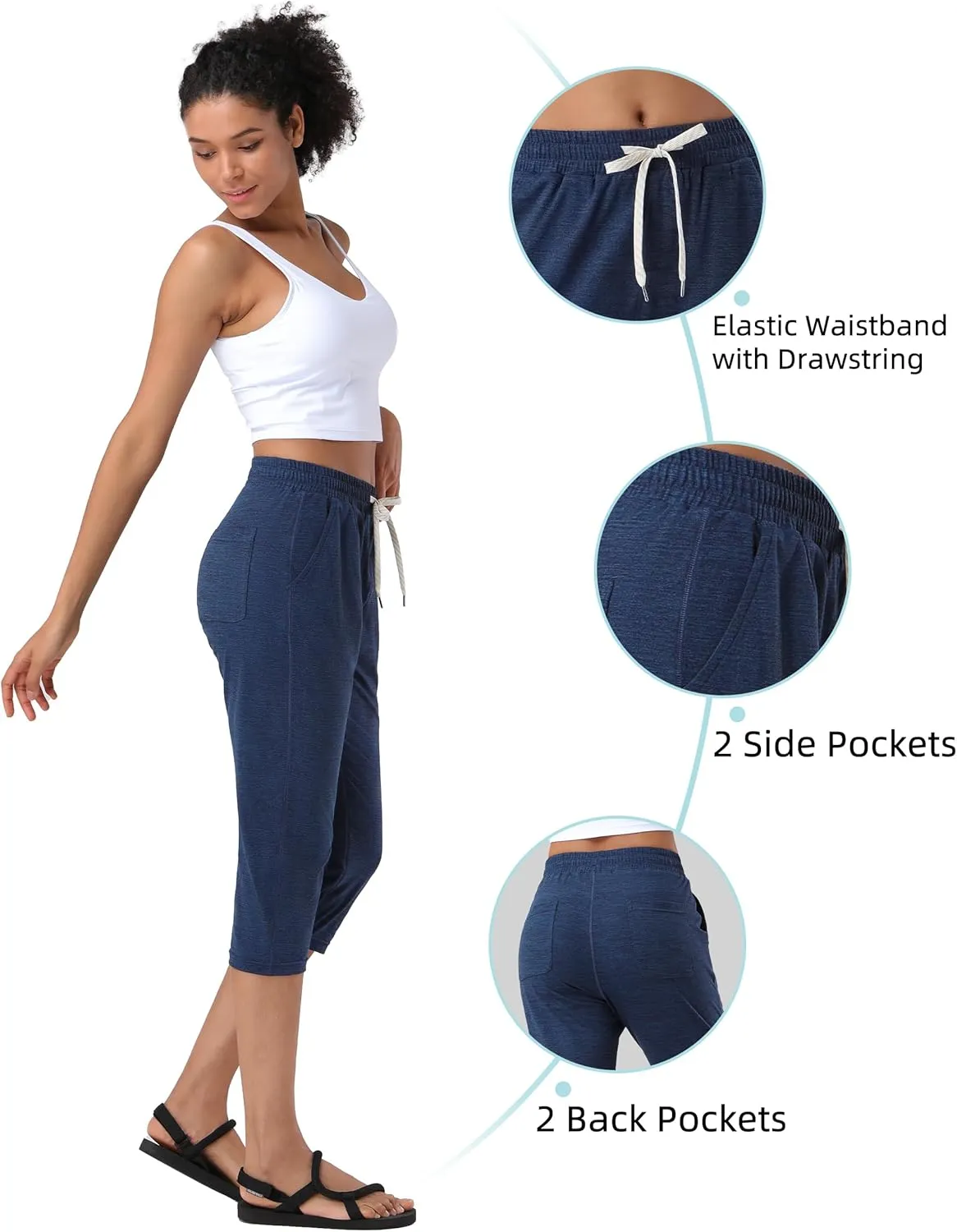 Pioneer Camp Women's Capri Yoga Pants Wide Leg Loose Stretch Athletic Sweatpants Causal Cropped Pajama Pants with Pockets