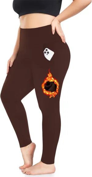 Plus Size Fleece Lined Leggings with Pockets for Women High Waisted Warm Thermal Winter Yoga Pants for Workout