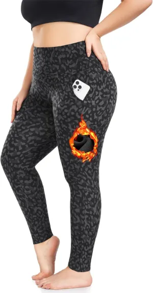 Plus Size Fleece Lined Leggings with Pockets for Women High Waisted Warm Thermal Winter Yoga Pants for Workout