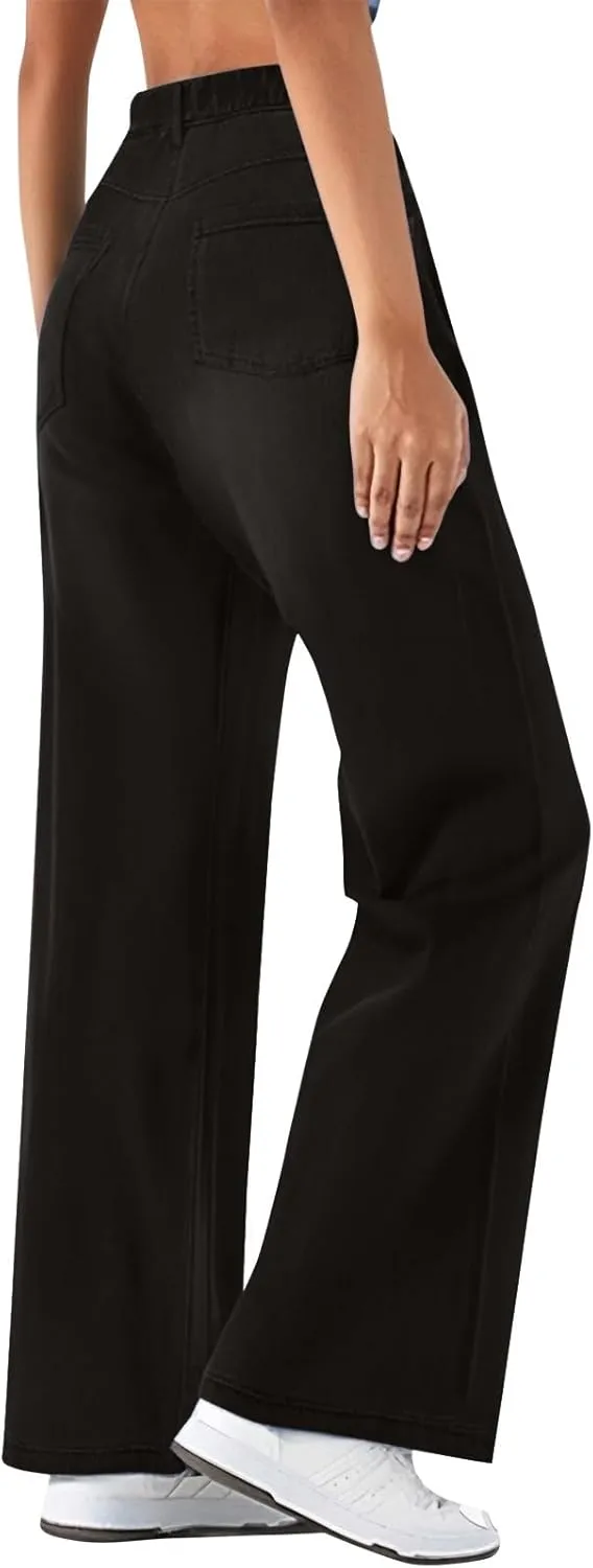 Plus Size Jeans Wide Leg Summer,Womens Cropped Jeans Stretchy Trousers Petite Baggy Cargo High Waisted Trendy