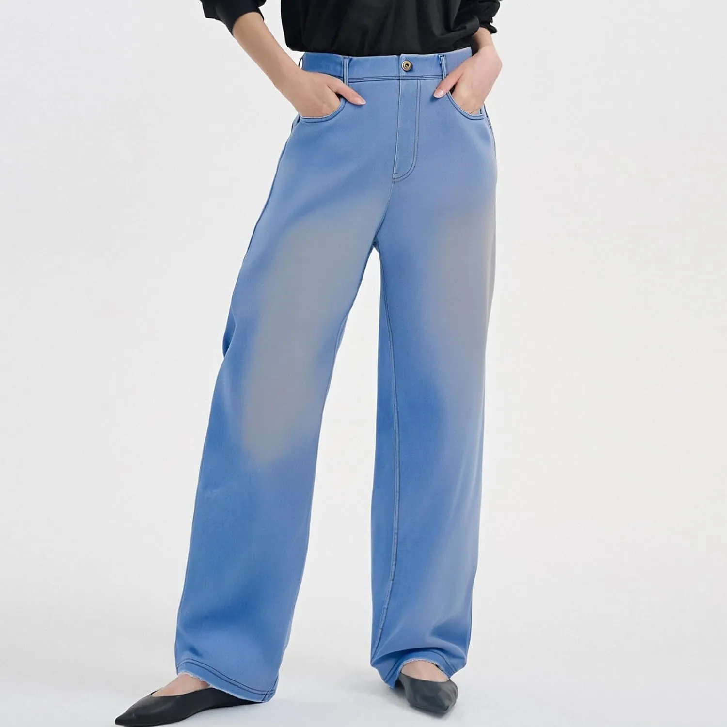 Plus Size Jeans Wide Leg Summer,Womens Cropped Jeans Stretchy Trousers Petite Baggy Cargo High Waisted Trendy