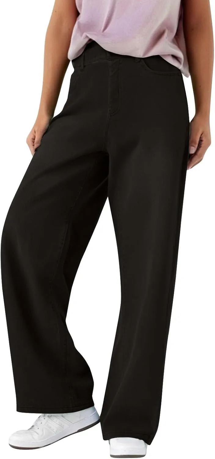 Plus Size Jeans Wide Leg Summer,Womens Cropped Jeans Stretchy Trousers Petite Baggy Cargo High Waisted Trendy