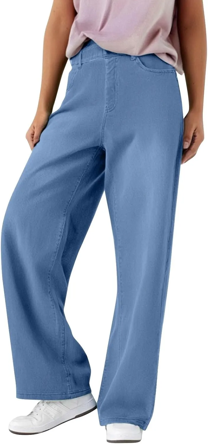 Plus Size Jeans Wide Leg Summer,Womens Cropped Jeans Stretchy Trousers Petite Baggy Cargo High Waisted Trendy