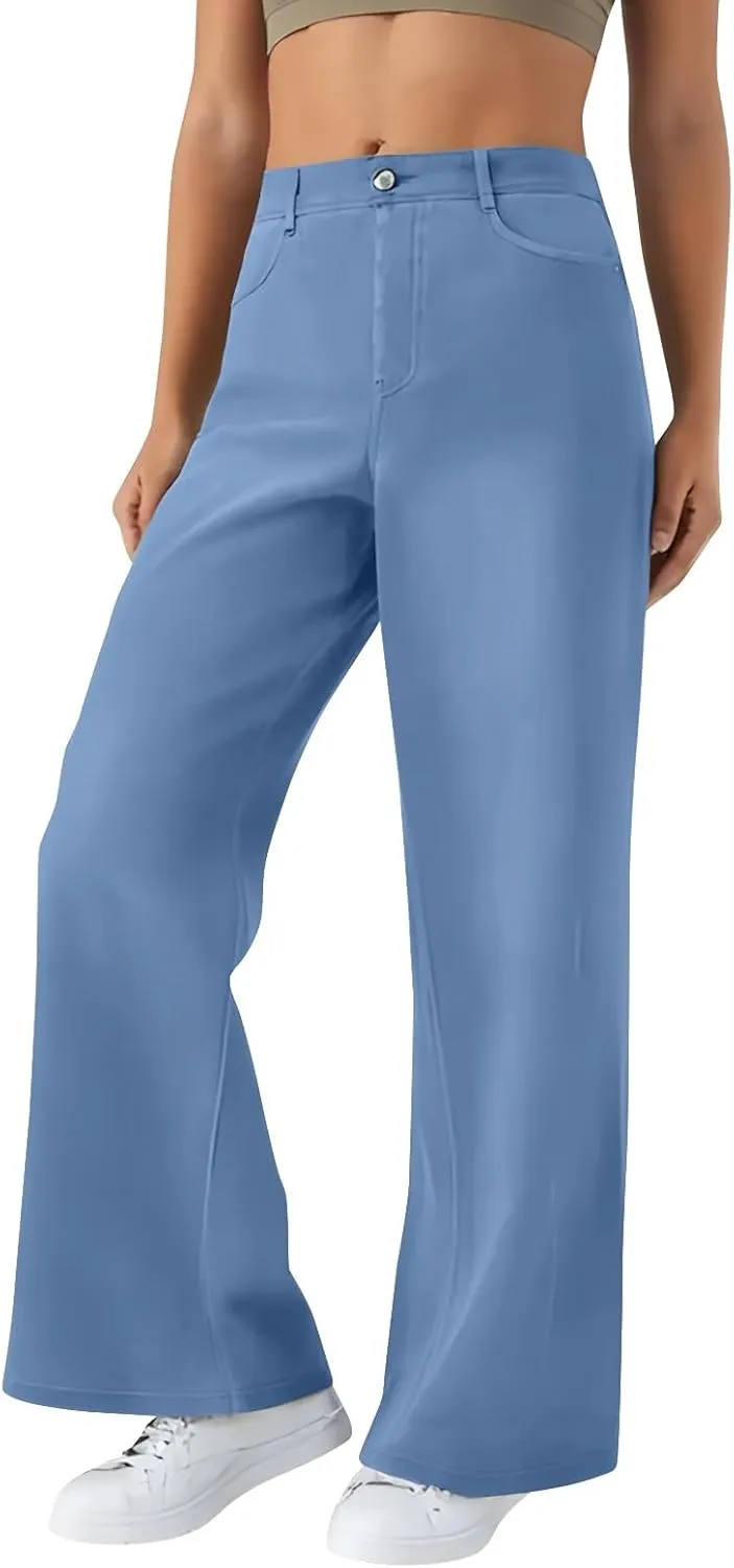 Plus Size Jeans Wide Leg Summer,Womens Cropped Jeans Stretchy Trousers Petite Baggy Cargo High Waisted Trendy