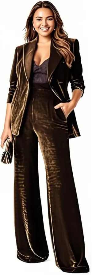 Plus Size Womens Velvet Suits 2 Piece Pant Suits Womens Tuxedos Pantsuits Set Women Business Pant Suit Work Office