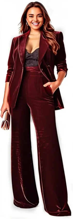 Plus Size Womens Velvet Suits 2 Piece Pant Suits Womens Tuxedos Pantsuits Set Women Business Pant Suit Work Office