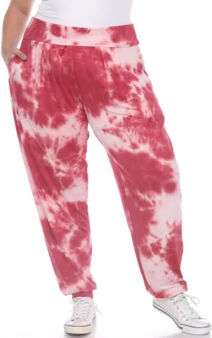PS560TD-Red-1X Plus Size Tie Dye Harem Pants, Red - Extra Large