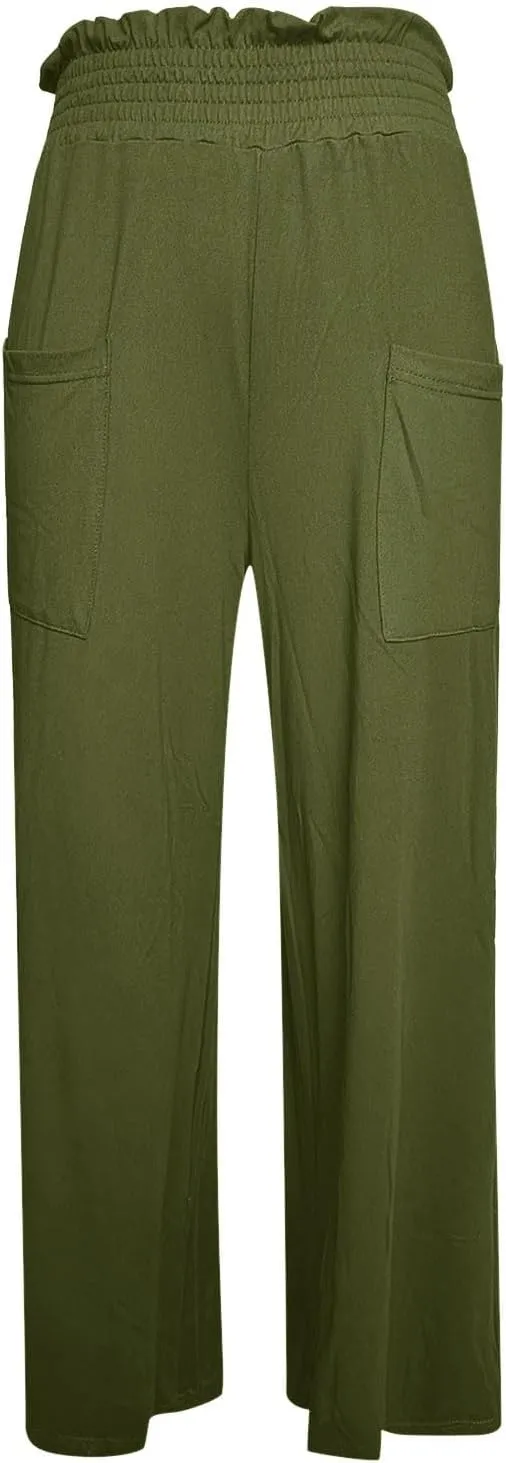 PTOLOCIF Cotton Linen Pants for Women Wide Leg Pants Casual Loose Drawstring Pant Summer Palazzo Harem Trousers with Pockets