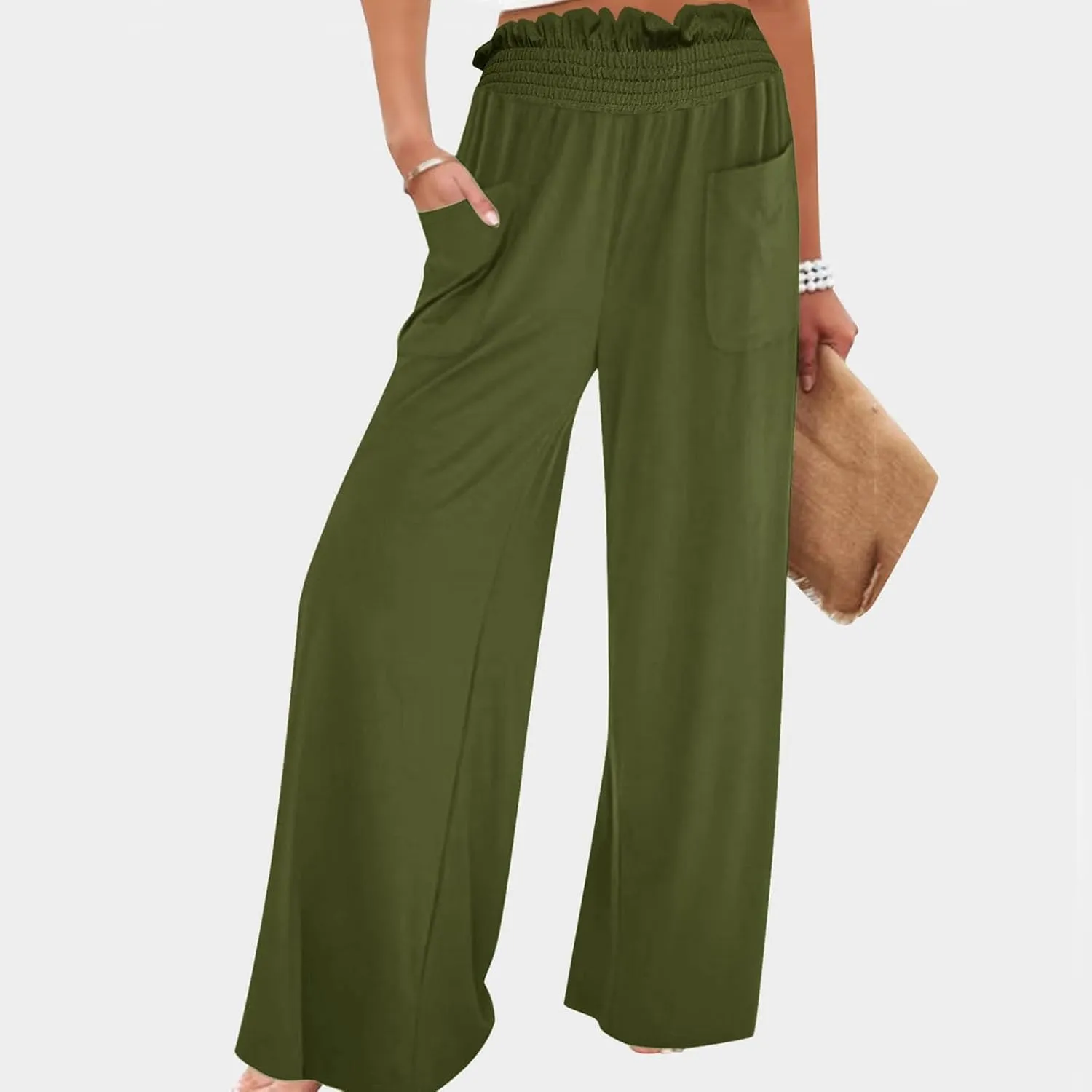 PTOLOCIF Cotton Linen Pants for Women Wide Leg Pants Casual Loose Drawstring Pant Summer Palazzo Harem Trousers with Pockets