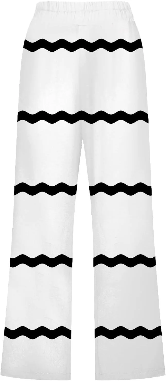 PTOLOCIF Linen Pants for Women Straight Leg Pant Elastic Drawstring Casual Trousers with Pockets Summer Beach Lounge Pants