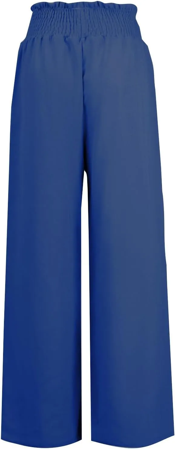 PTOLOCIF Women's Casual Cotton Linen Pants Drawstring Elastic Waist Palazzo Pants Casual Flowy Wide Leg Trousers with Pockets