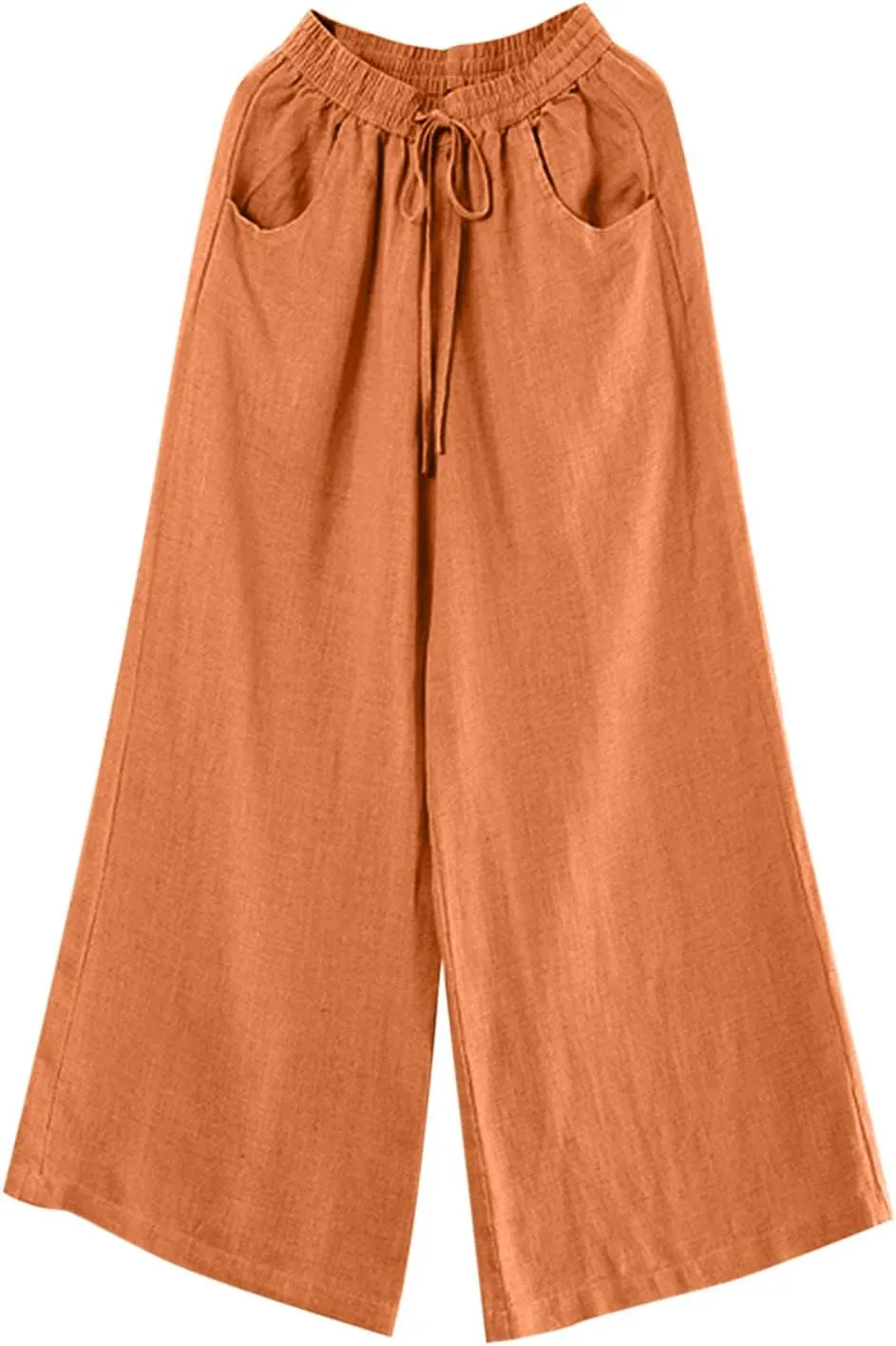 PTOLOCIF Womens Casual Cotton Linen Pants Elastic Waist Wide Leg Palazzo Pants Summer Drawstring Casual Loose Yoga Trousers