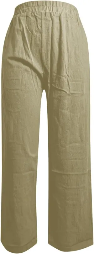 PTOLOCIF Womens Casual Cotton Linen Pants High Waist Drawstring Pants with Cotton Loose Casual Boho Trouser with Pockets