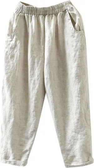 PTOLOCIF Womens Casual Linen Pants Casual High Waist Loose Fit Drawstring Trousers with Pockets Summer Fashion Linen Pants