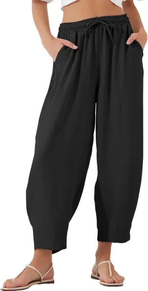 PTOLOCIF Womens Casual Linen Pants High Waisted Wide Leg Palazzo Pant Drawstring Casual Loose Pants Trousers with Pockets