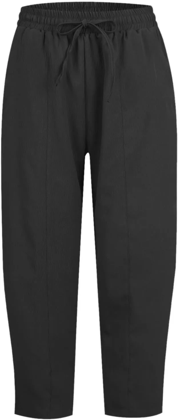 PTOLOCIF Womens Casual Linen Pants High Waisted Wide Leg Palazzo Pant Drawstring Casual Loose Pants Trousers with Pockets
