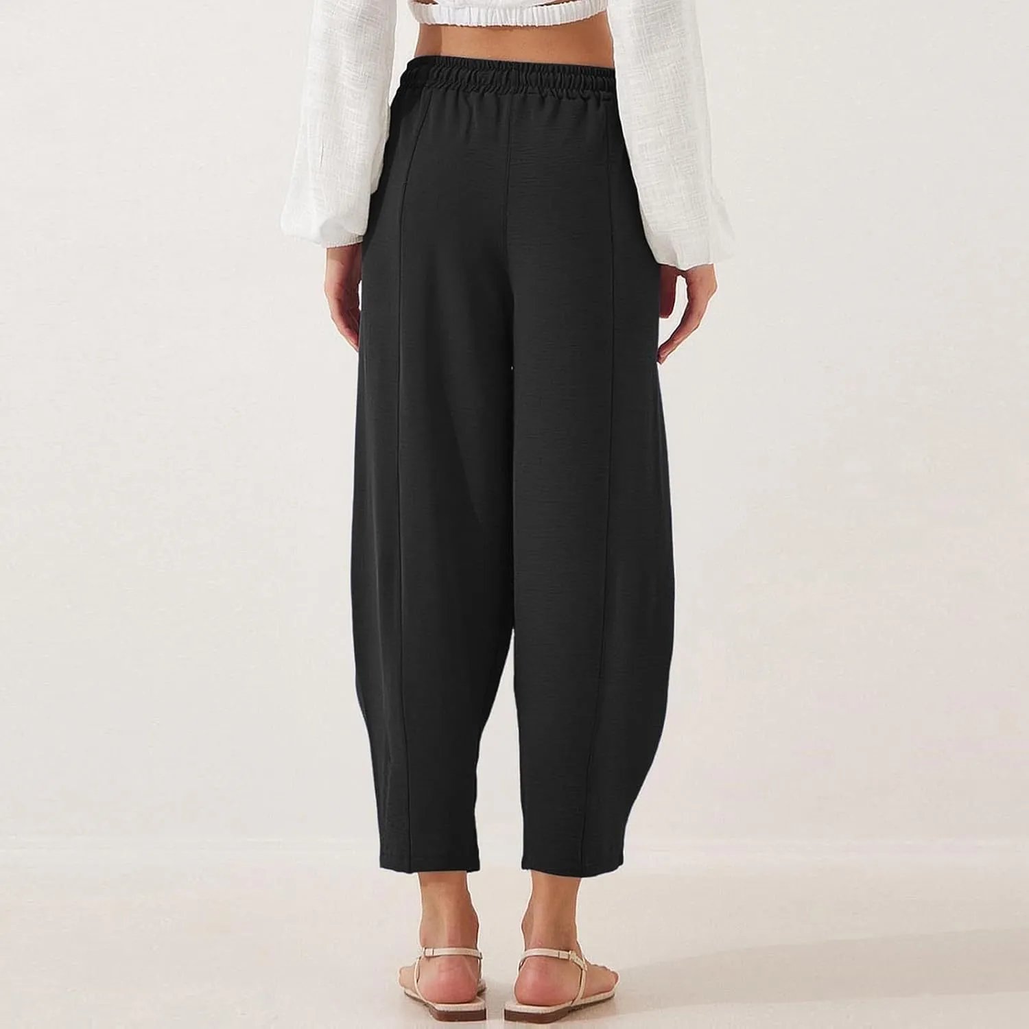 PTOLOCIF Womens Casual Linen Pants High Waisted Wide Leg Palazzo Pant Drawstring Casual Loose Pants Trousers with Pockets