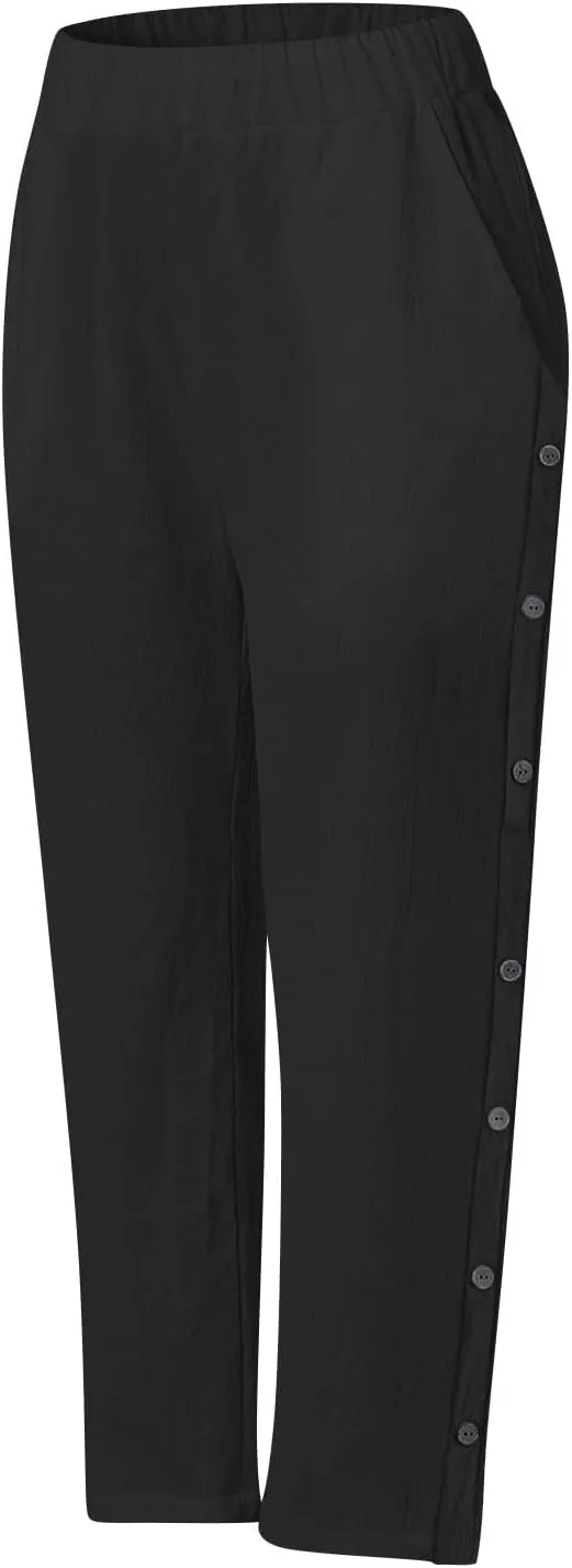 PTOLOCIF Womens Cotton Linen Pants Summer Wide Leg Casual Loose Pant Drawstring High Waist Palazzo Pant Trousers with Pockets