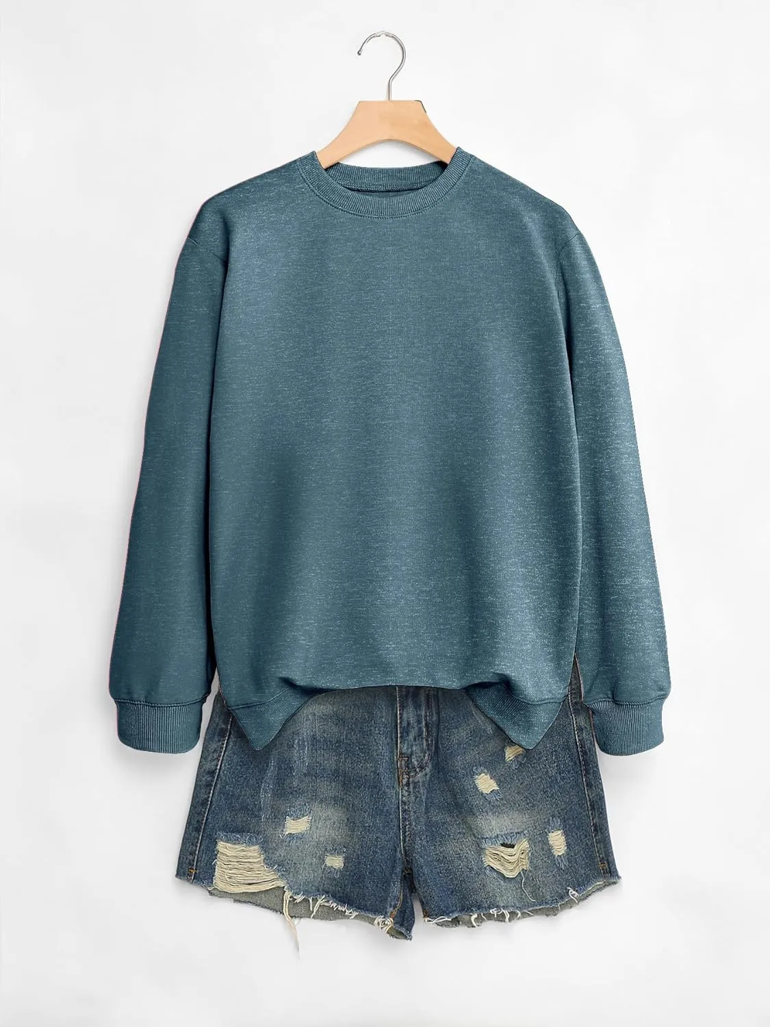 QYZ-Top Women's Casual Crew Neck Sweatshirts Long Sleeve Solid Tunic Tops Loose Pullovers