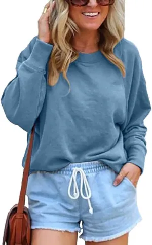 QYZ-Top Women's Casual Crew Neck Sweatshirts Long Sleeve Solid Tunic Tops Loose Pullovers