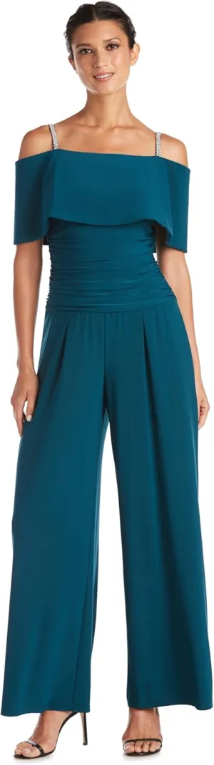 R&M Richards Womens Plus Knit Off-The-Shoulder Jumpsuit