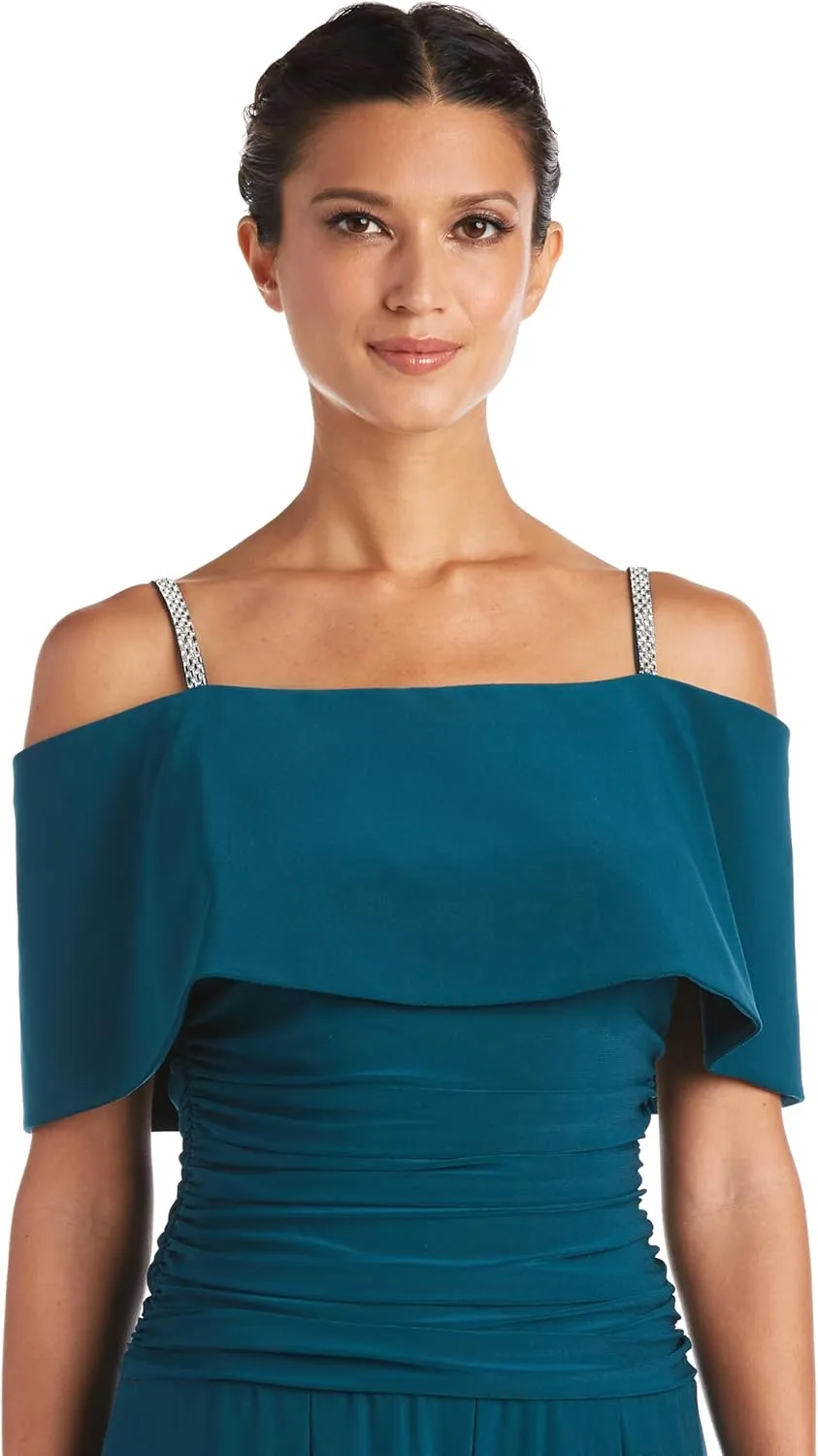 R&M Richards Womens Plus Knit Off-The-Shoulder Jumpsuit
