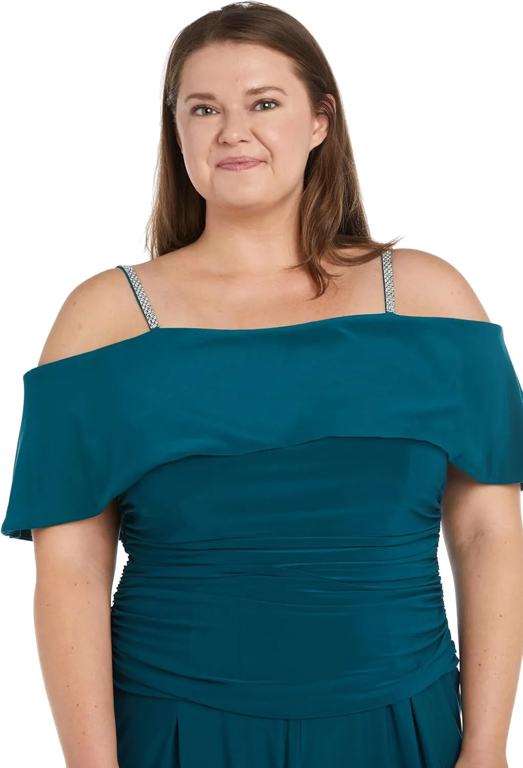 R&M Richards Womens Plus Knit Off-The-Shoulder Jumpsuit