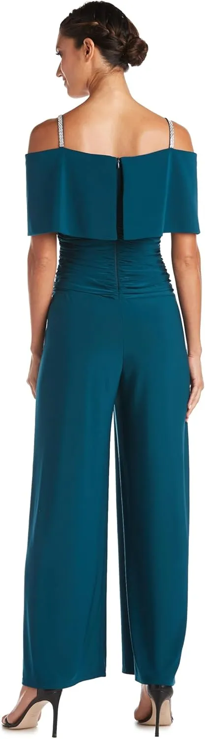 R&M Richards Womens Plus Knit Off-The-Shoulder Jumpsuit
