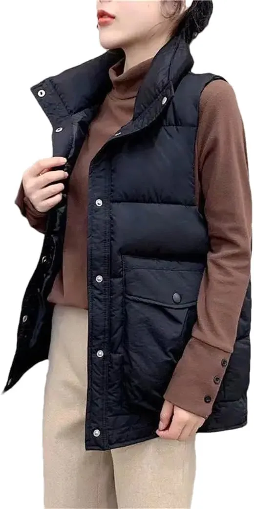 Rfmfkkg Women Sleeveless Single-Breasted Vest Thick Warm Cotton-Padded Coat Streetwear Waistcoat
