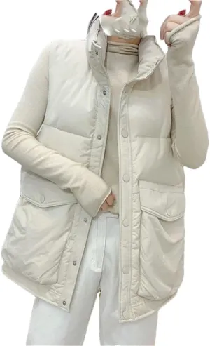 Rfmfkkg Women Sleeveless Single-Breasted Vest Thick Warm Cotton-Padded Coat Streetwear Waistcoat