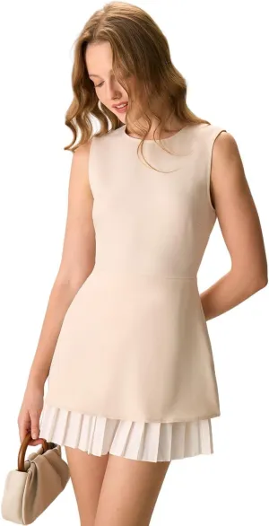 RIHOAS Women's Black Splicing Pleated Mini Dress A-Line Short Dress with Zipper