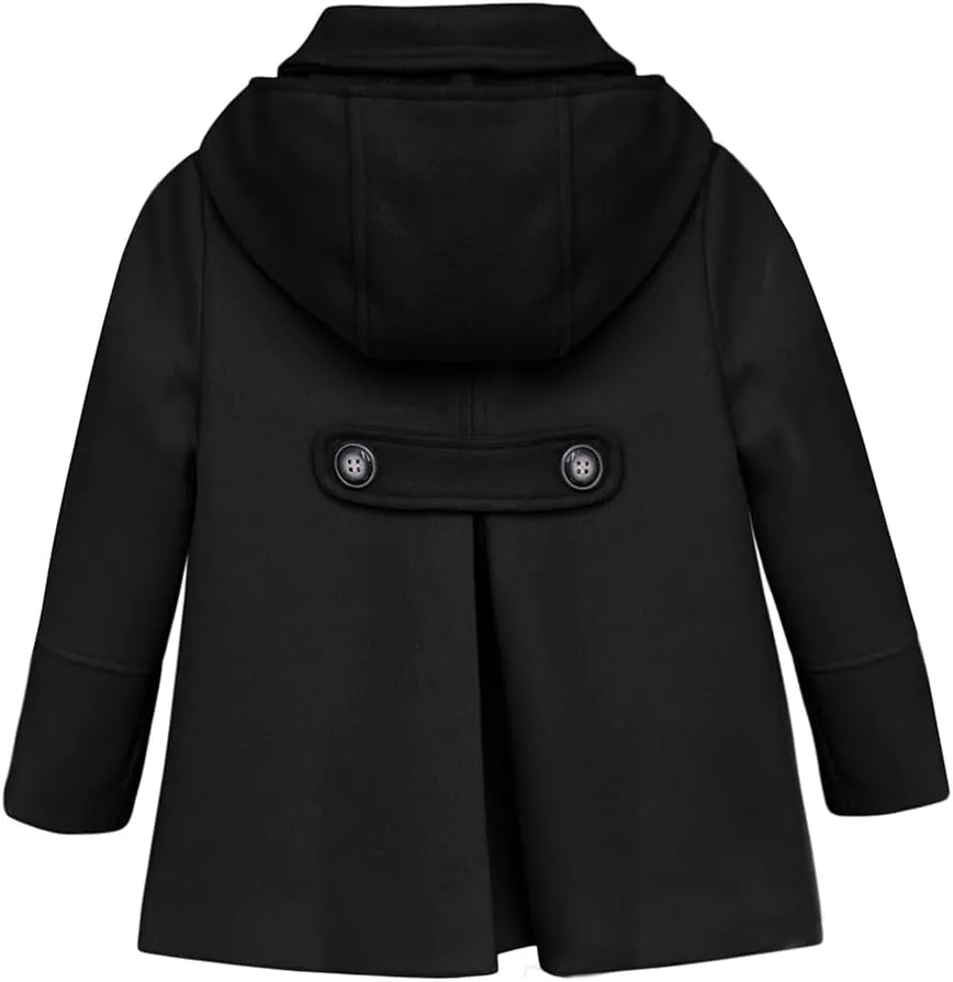 rrhss Baby Girls Button Formal Coat Toddler Kids Hooded Woolen Jacket Fall Winter Outwear