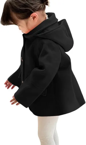 rrhss Baby Girls Button Formal Coat Toddler Kids Hooded Woolen Jacket Fall Winter Outwear