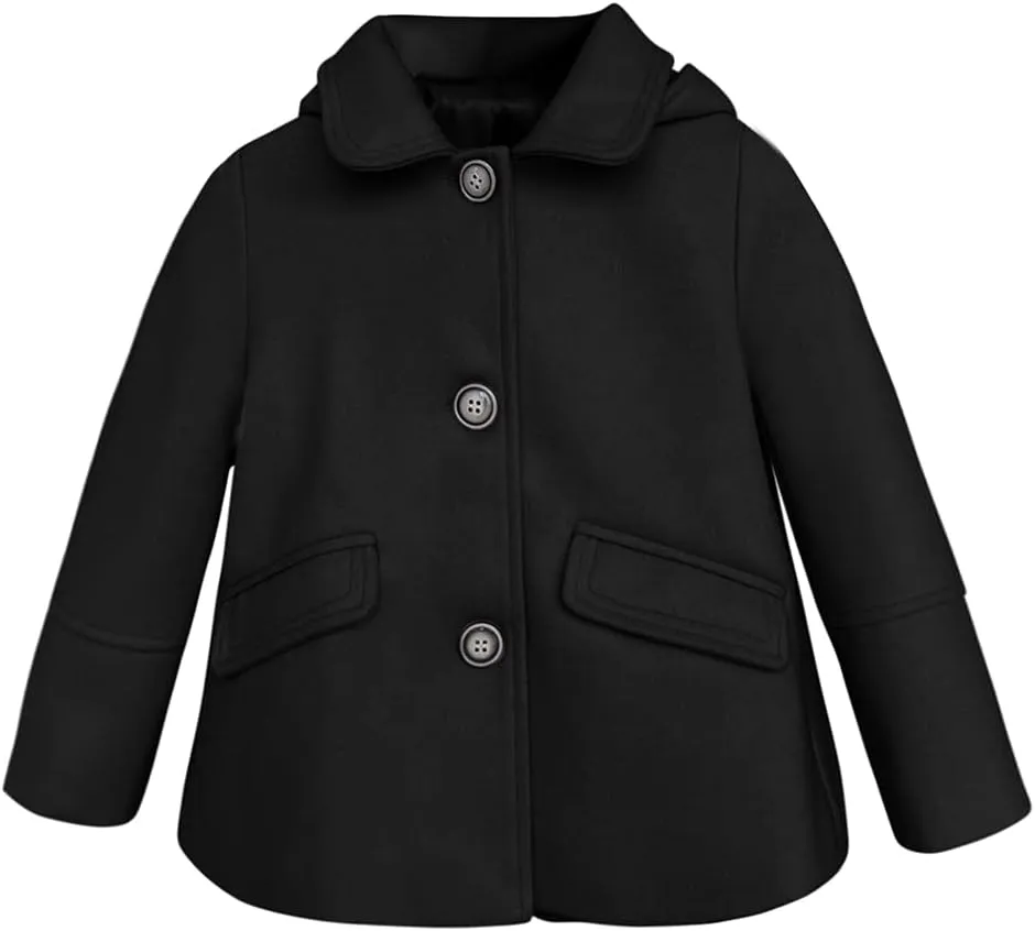 rrhss Baby Girls Button Formal Coat Toddler Kids Hooded Woolen Jacket Fall Winter Outwear