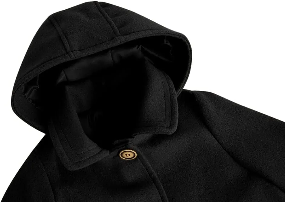 rrhss Baby Girls Button Formal Coat Toddler Kids Hooded Woolen Jacket Fall Winter Outwear
