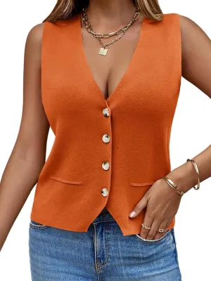 Saodimallsu Womens Sleeveless Sweater Vest Knit V Neck Button Fashion Casual Loose Spring Summer Waistcoat Cardigan
