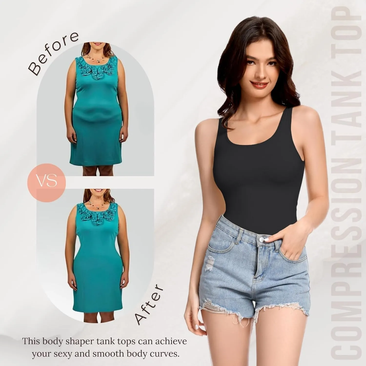 Shapewear Tank Tops for Women Compression Tank Top Tummy Control Seamless Slimming Camisole Cami