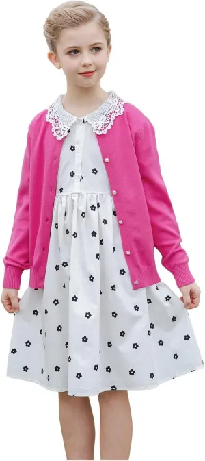 SMILING PINKER Girls Cardigan Sweater School Uniforms Button Long Sleeve Knit Tops
