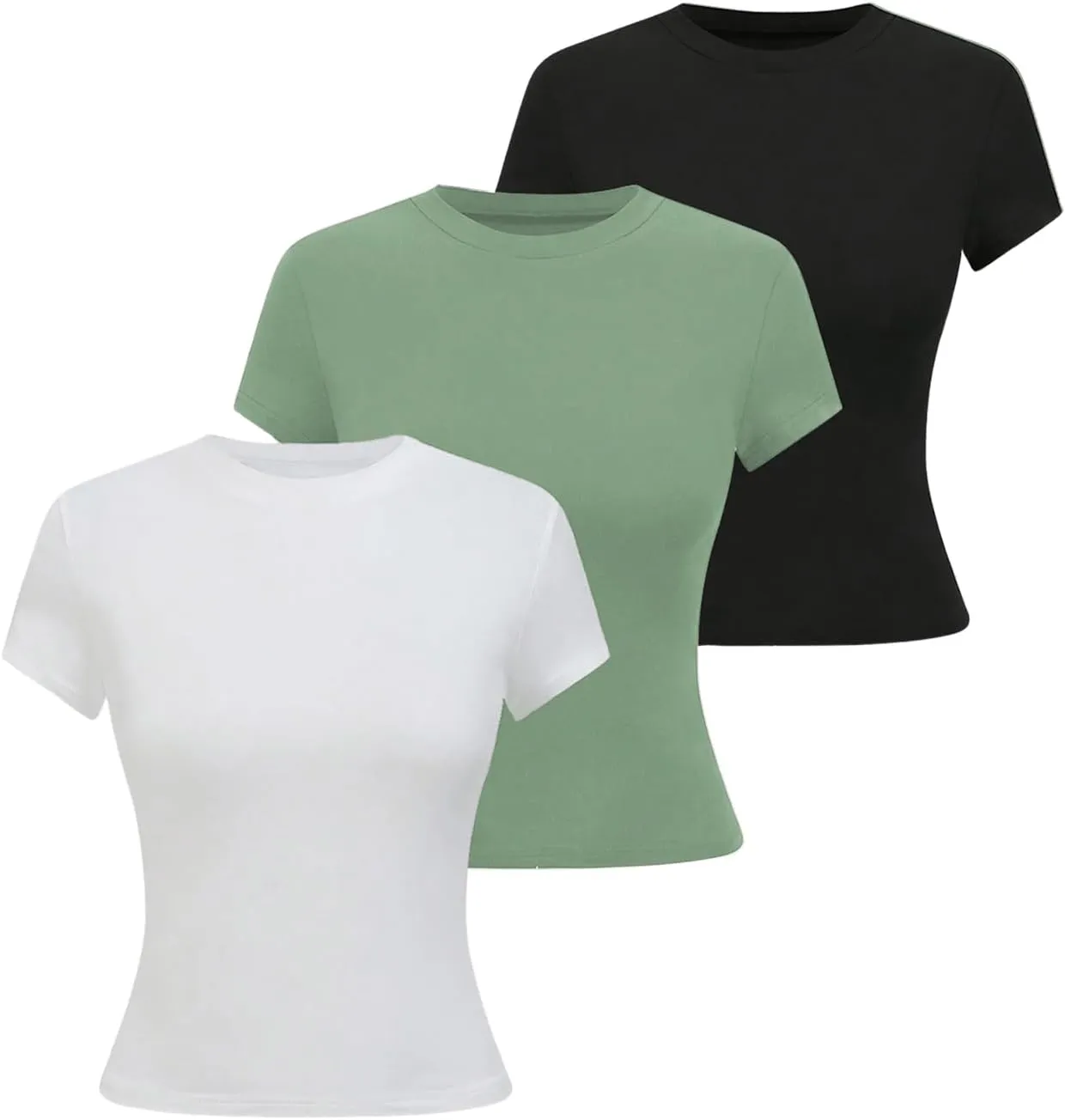 SOLY HUX Boat Neck Tops for Women 3 Piece Cropped Basic Tees Set Summer Short Sleeve Shirts Fitted Workout Undershirt
