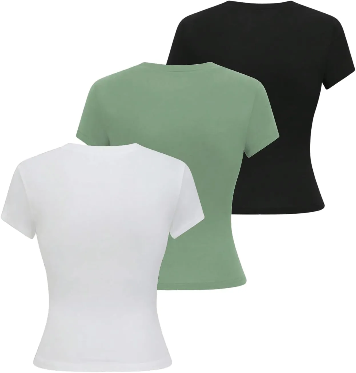 SOLY HUX Boat Neck Tops for Women 3 Piece Cropped Basic Tees Set Summer Short Sleeve Shirts Fitted Workout Undershirt