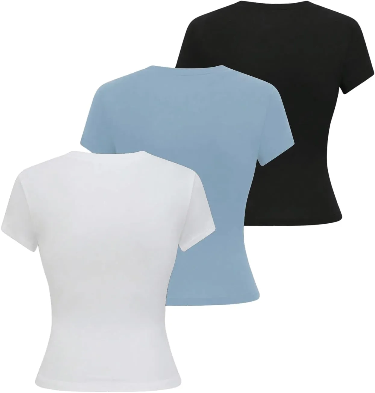 SOLY HUX Boat Neck Tops for Women 3 Piece Cropped Basic Tees Set Summer Short Sleeve Shirts Fitted Workout Undershirt